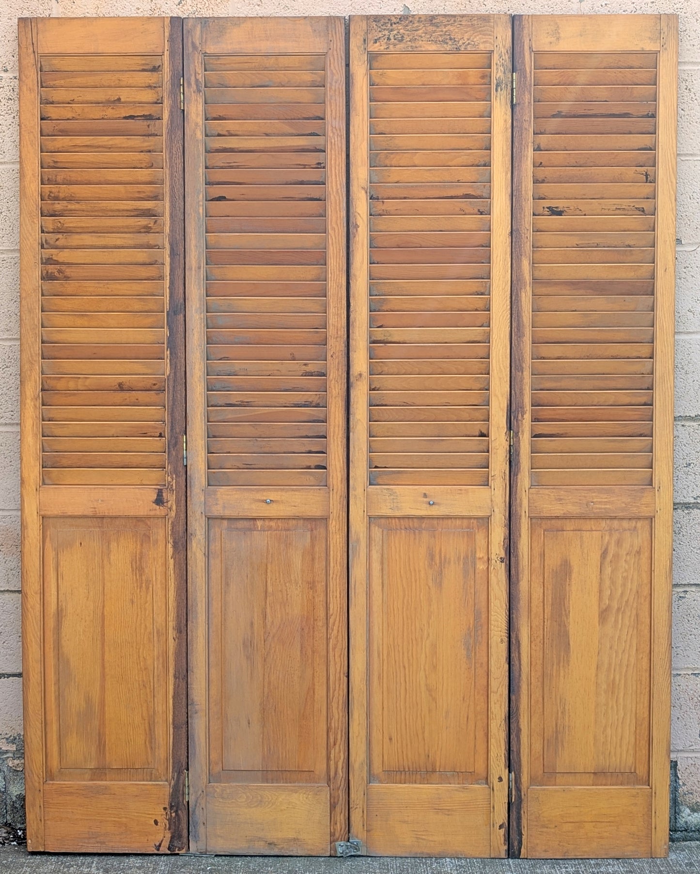 60"x79.5" Set of Vintage SOLID Wood Wooden Interior Bifold Doors Louver Closet Pantry Doors