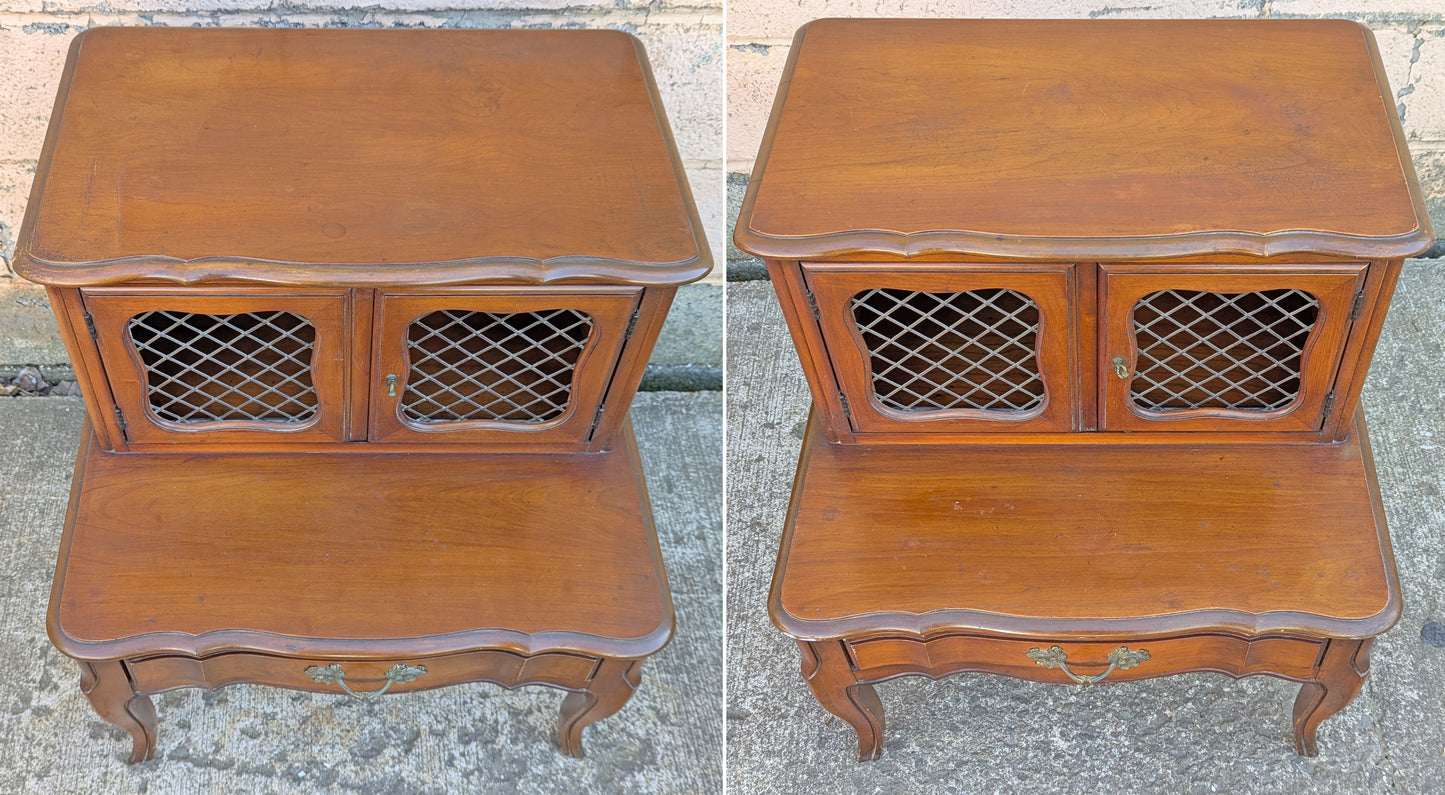 Pair of Vintage Antique Old French Revival Provincial SOLID Wooden Wood & Formica Wooden 2 Tier End Side Accent Lamp Tables Nightstand Shelf
