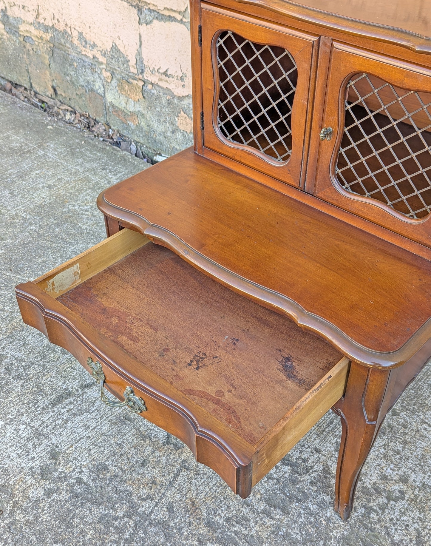 Pair of Vintage Antique Old French Revival Provincial SOLID Wooden Wood & Formica Wooden 2 Tier End Side Accent Lamp Tables Nightstand Shelf