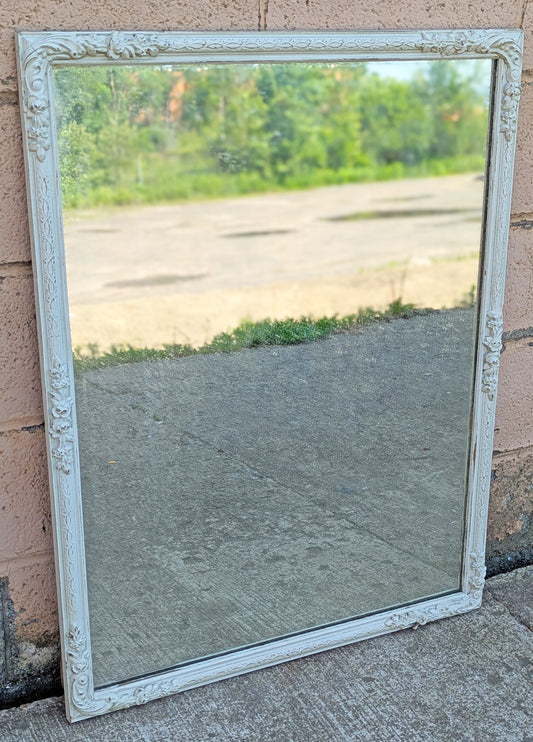 Antique Vintage Old Reclaimed Salvaged Victorian Wood Wooden Hanging Wall Rectangle Distressed Carved Mirror Glass Ornate Decorative