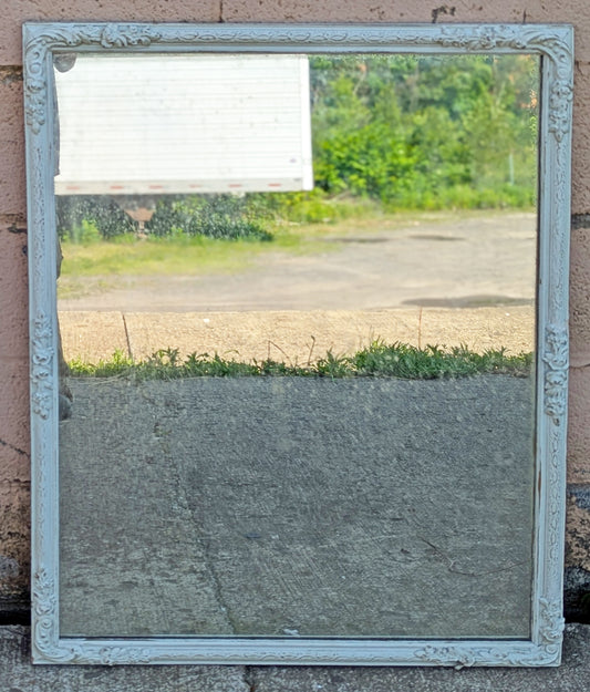 Antique Vintage Old Reclaimed Salvaged Victorian Wood Wooden Hanging Wall Rectangle Distressed Carved Mirror Glass Ornate Decorative