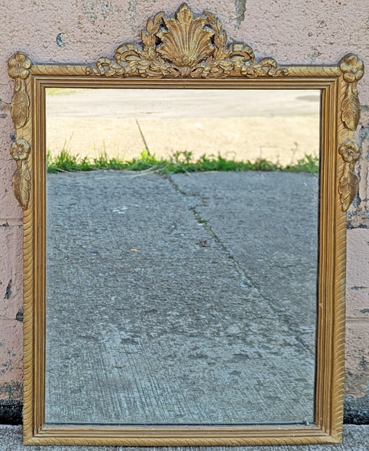 Antique Vintage Old Reclaimed Salvaged Victorian Hollywood Regency Wood Wooden Wall  Distressed Carved Mirror Glass Ornate Decorative