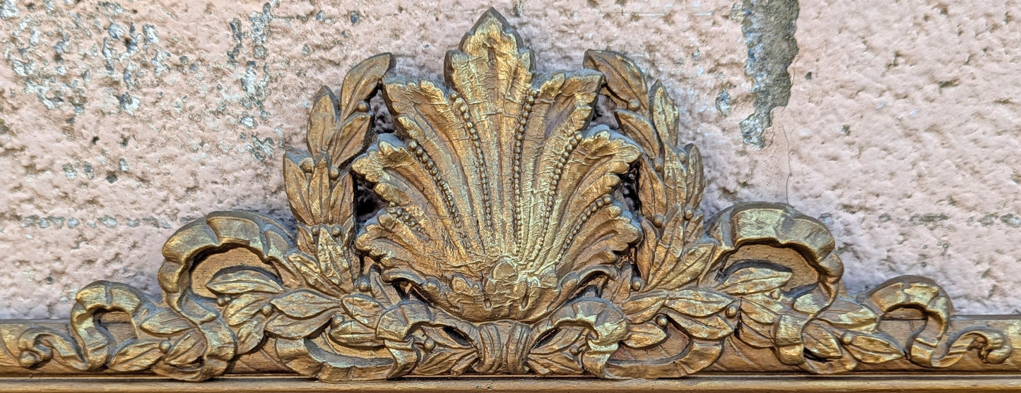Antique Vintage Old Reclaimed Salvaged Victorian Hollywood Regency Wood Wooden Wall Distressed Carved Mirror Glass Ornate Decorative