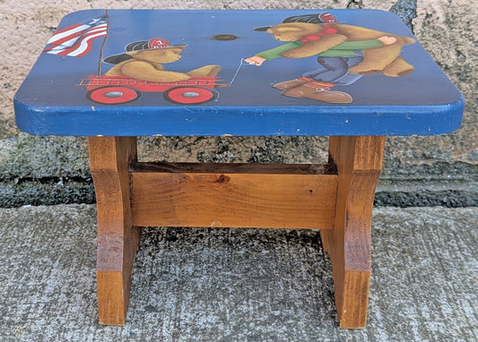 Small Vintage Handmade Handcrafted Solid Wood Wooden Kids Bedroom Foot Step Stool Plant Stand Side Accent Chair Seat Hand Painted Patriotic