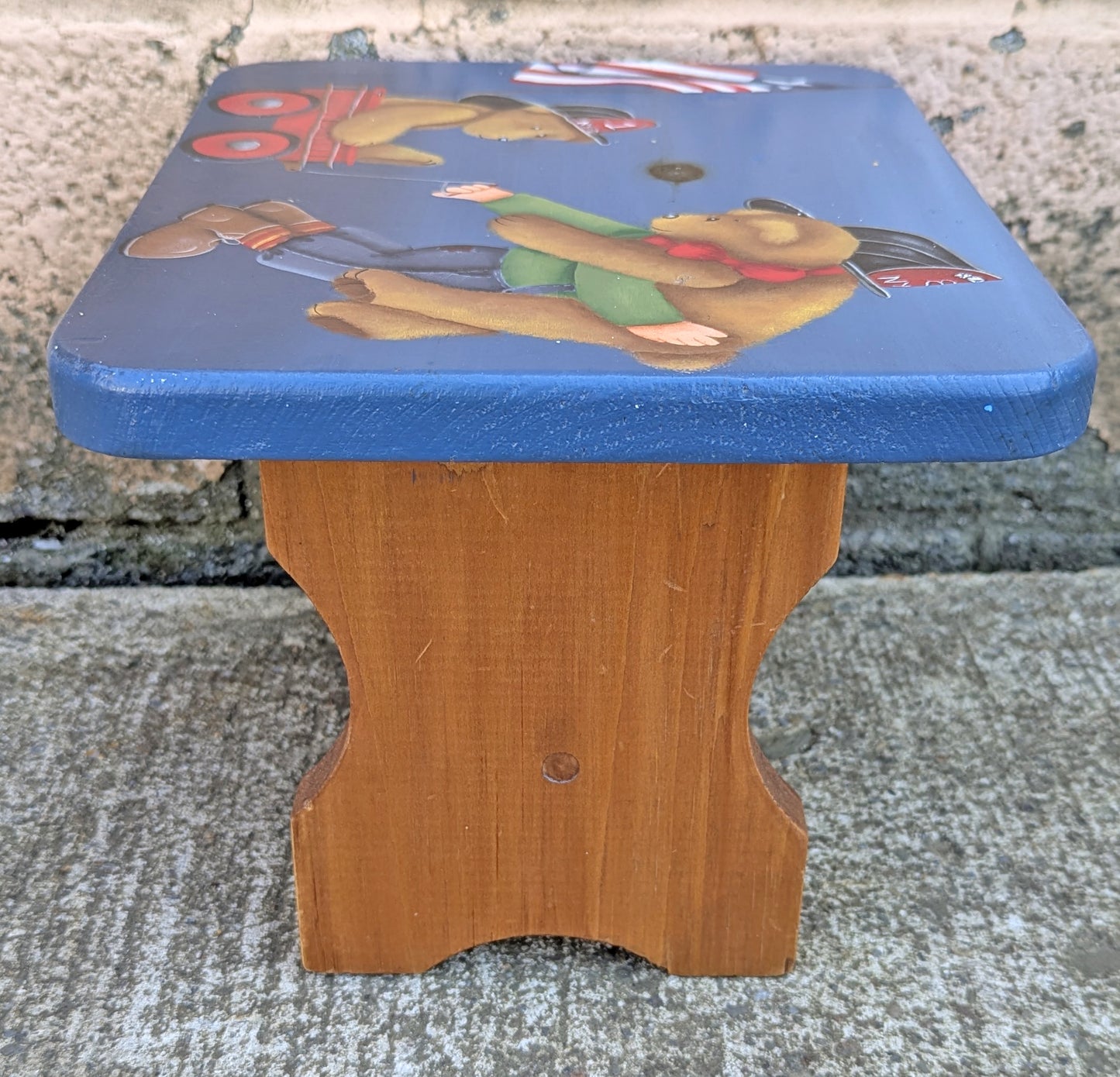 Small Vintage Handmade Handcrafted Solid Wood Wooden Kids Bedroom Foot Step Stool Plant Stand Side Accent Chair Seat Hand Painted Patriotic