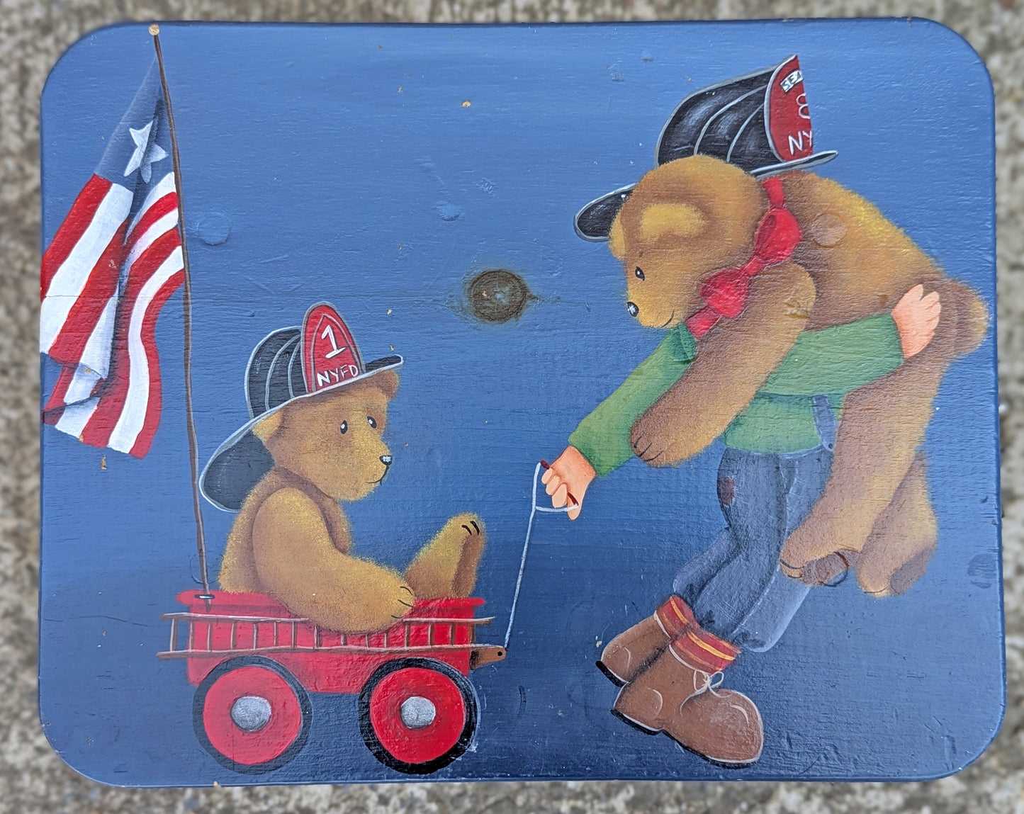 Small Vintage Handmade Handcrafted Solid Wood Wooden Kids Bedroom Foot Step Stool Plant Stand Side Accent Chair Seat Hand Painted Patriotic