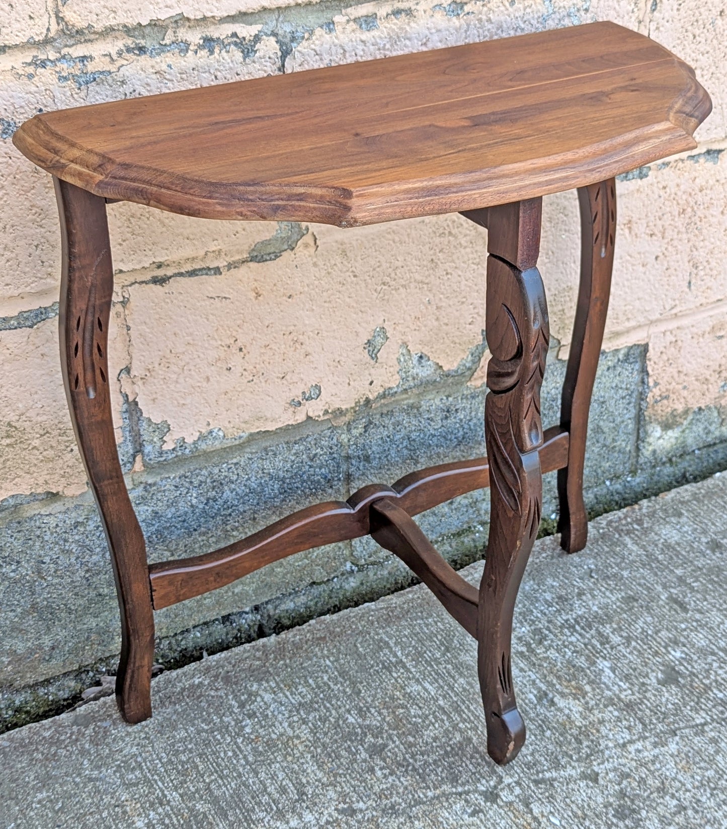 Vintage Antique Old Reclaimed Salvaged Solid Wood Wooden Console Half Round Semi Circle Lamp End Side Pedestal Table Plant Stand