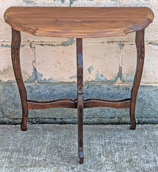 Vintage Antique Old Reclaimed Salvaged Solid Wood Wooden Console Half Round Semi Circle Lamp End Side Pedestal Table Plant Stand