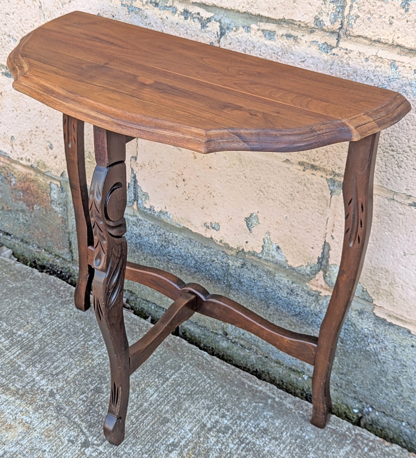 Vintage Antique Old Reclaimed Salvaged Solid Wood Wooden Console Half Round Semi Circle Lamp End Side Pedestal Table Plant Stand
