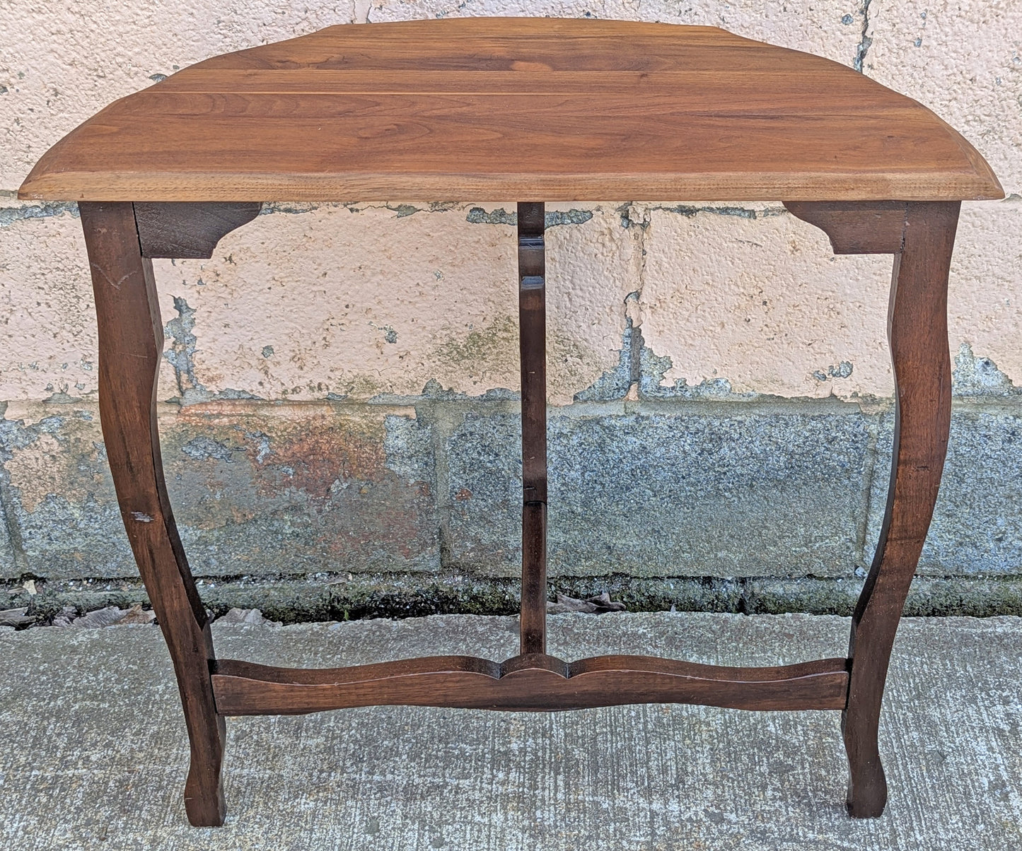 Vintage Antique Old Reclaimed Salvaged Solid Wood Wooden Console Half Round Semi Circle Lamp End Side Pedestal Table Plant Stand