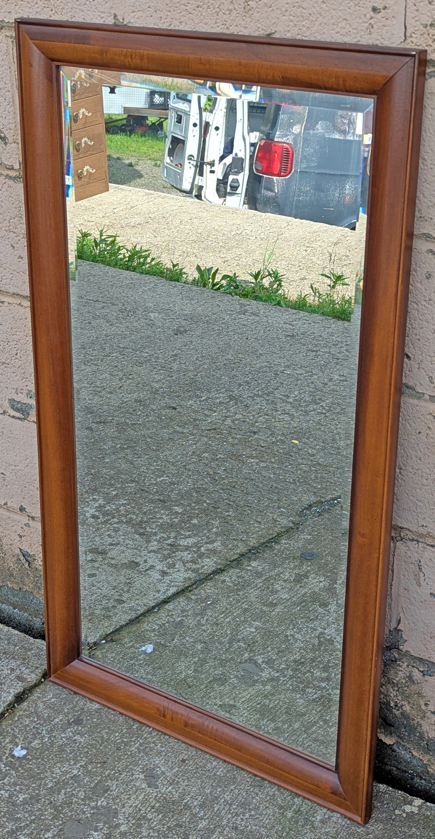 24"x43" Vintage Antique Old Pulaski Solid Cherry Wood Wooden Rectangle Rectangular Wall Console Mirror Bedroom Beveled Glass
