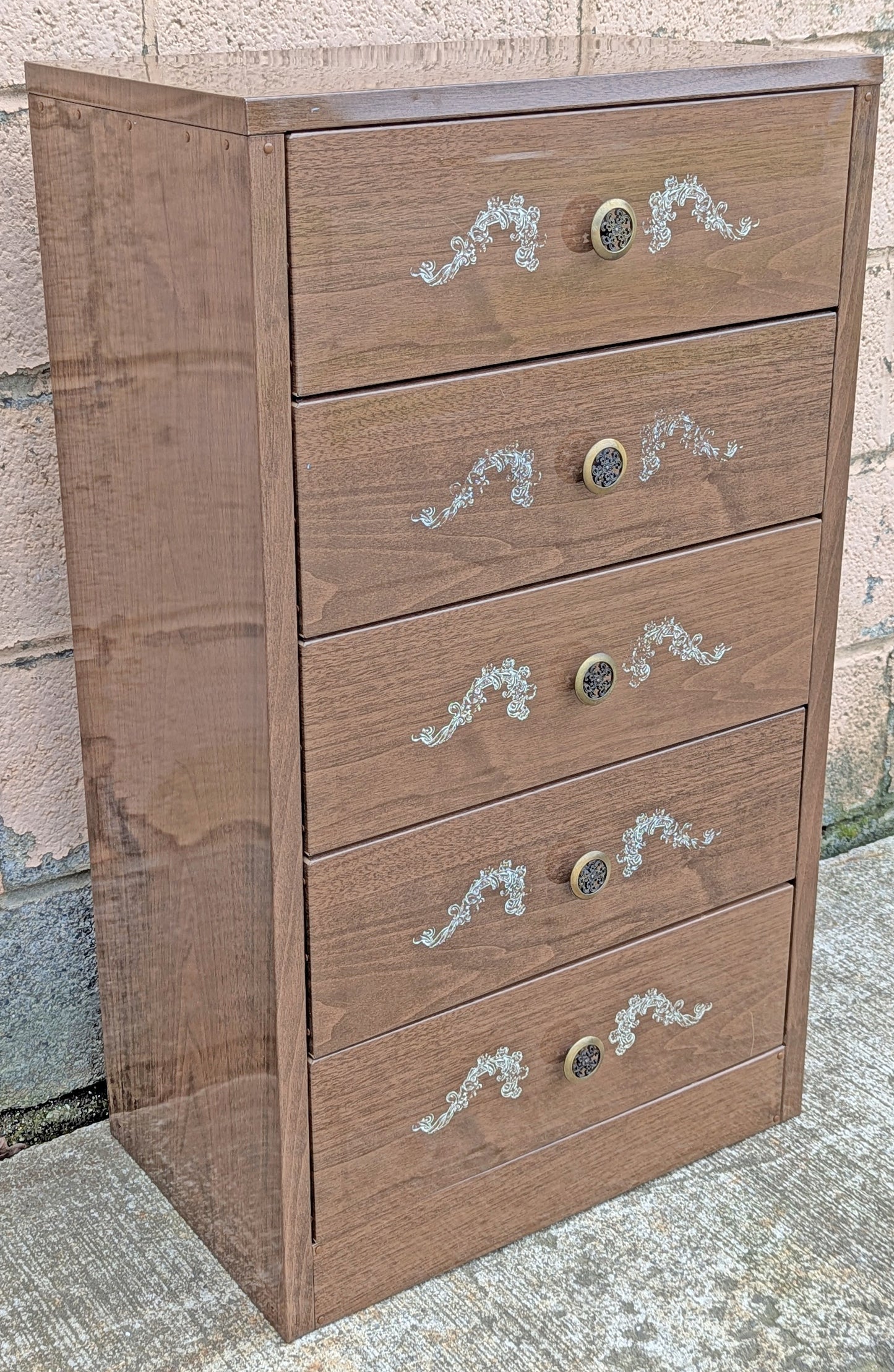 Vintage Antique Old Reclaimed Salvaged Mid Century Modern MCM Art Deco Steel Metal Bedroom Dresser Chest Highboy 5 Drawer