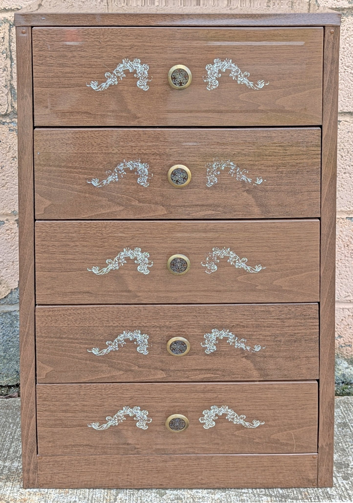 Vintage Antique Old Reclaimed Salvaged Mid Century Modern MCM Art Deco Steel Metal Bedroom Dresser Chest Highboy 5 Drawer