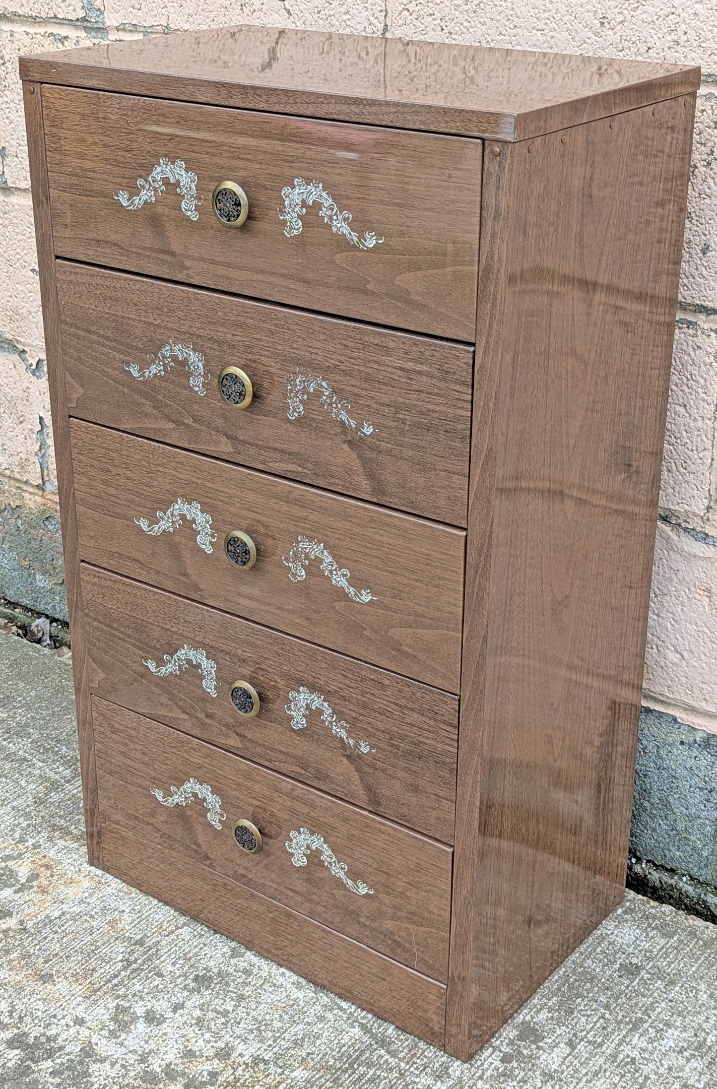 Vintage Antique Old Reclaimed Salvaged Mid Century Modern MCM Art Deco Steel Metal Bedroom Dresser Chest Highboy 5 Drawer
