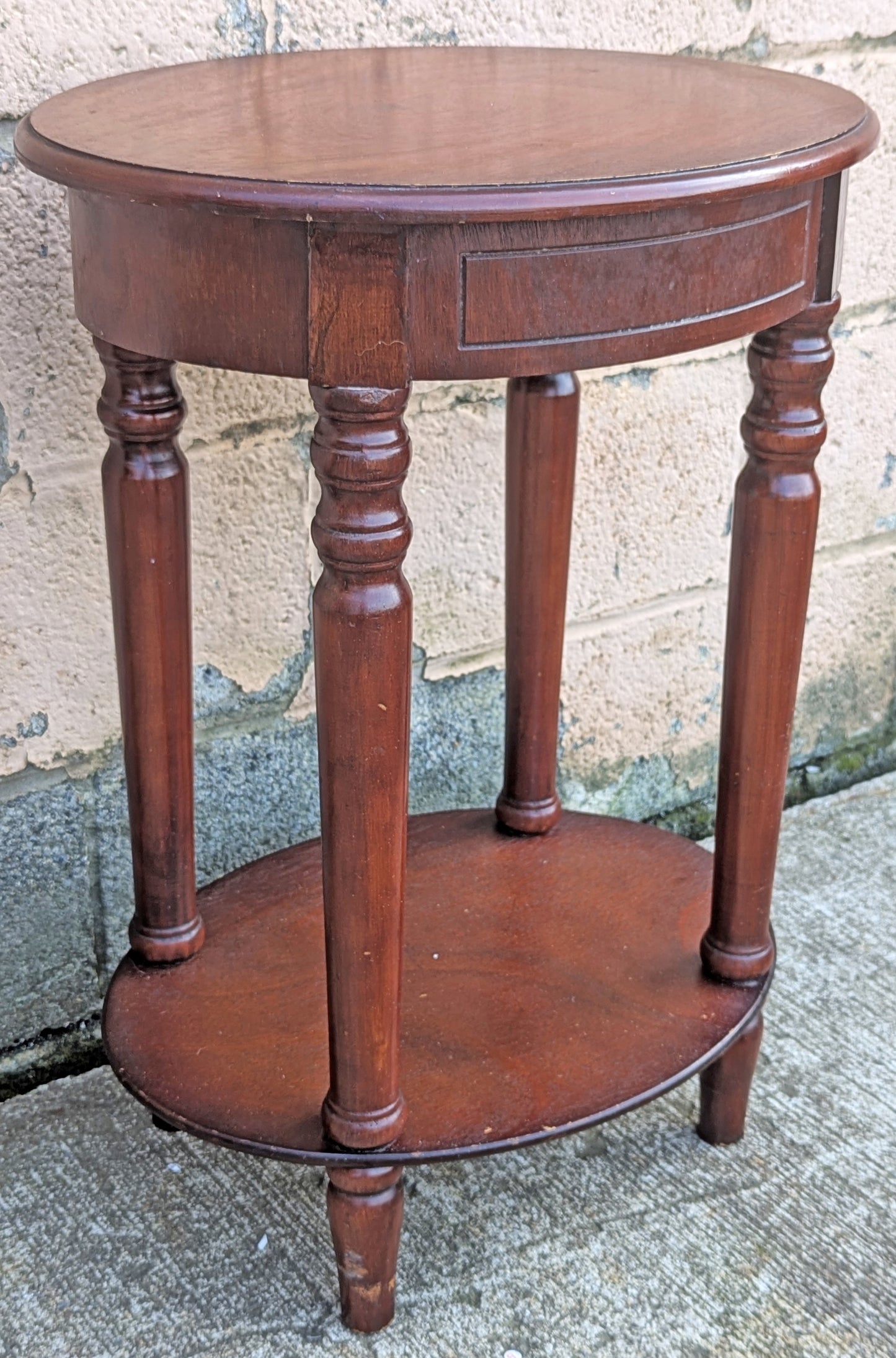 Vintage Old Reclaimed Salvaged Mahogany Wood Wooden 2 TIER Oval End Side Sofa Accent Table Nightstand Shelf