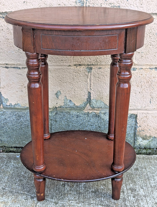 Vintage Old Reclaimed Salvaged Mahogany Wood Wooden 2 TIER Oval End Side Sofa Accent Table Nightstand Shelf