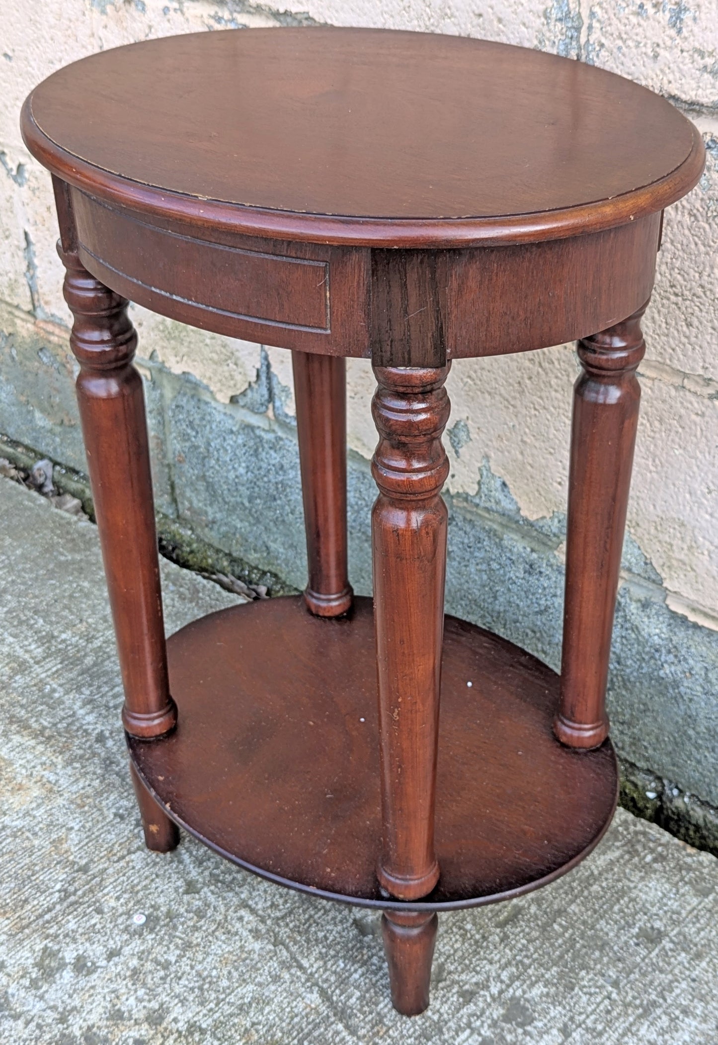 Vintage Old Reclaimed Salvaged Mahogany Wood Wooden 2 TIER Oval End Side Sofa Accent Table Nightstand Shelf
