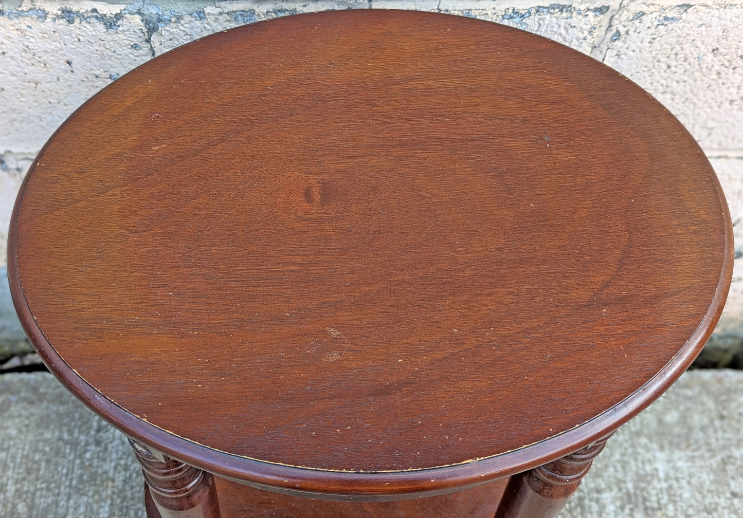Vintage Old Reclaimed Salvaged Mahogany Wood Wooden 2 TIER Oval End Side Sofa Accent Table Nightstand Shelf