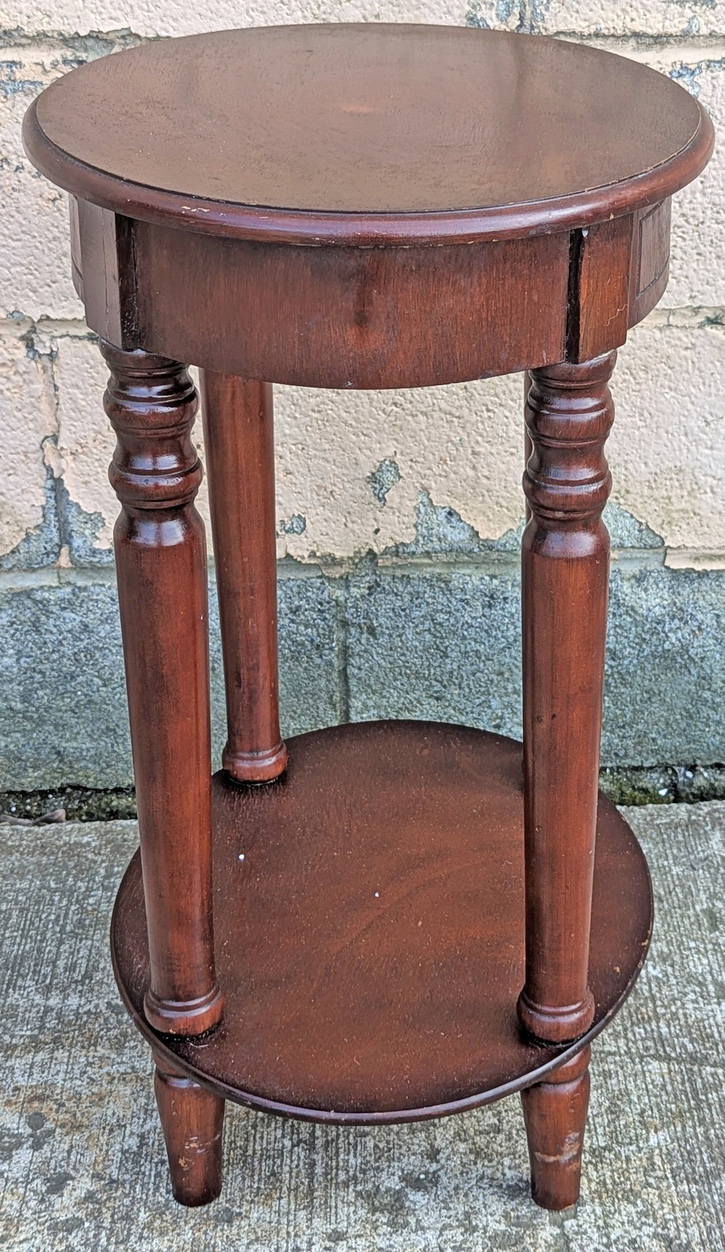 Vintage Old Reclaimed Salvaged Mahogany Wood Wooden 2 TIER Oval End Side Sofa Accent Table Nightstand Shelf