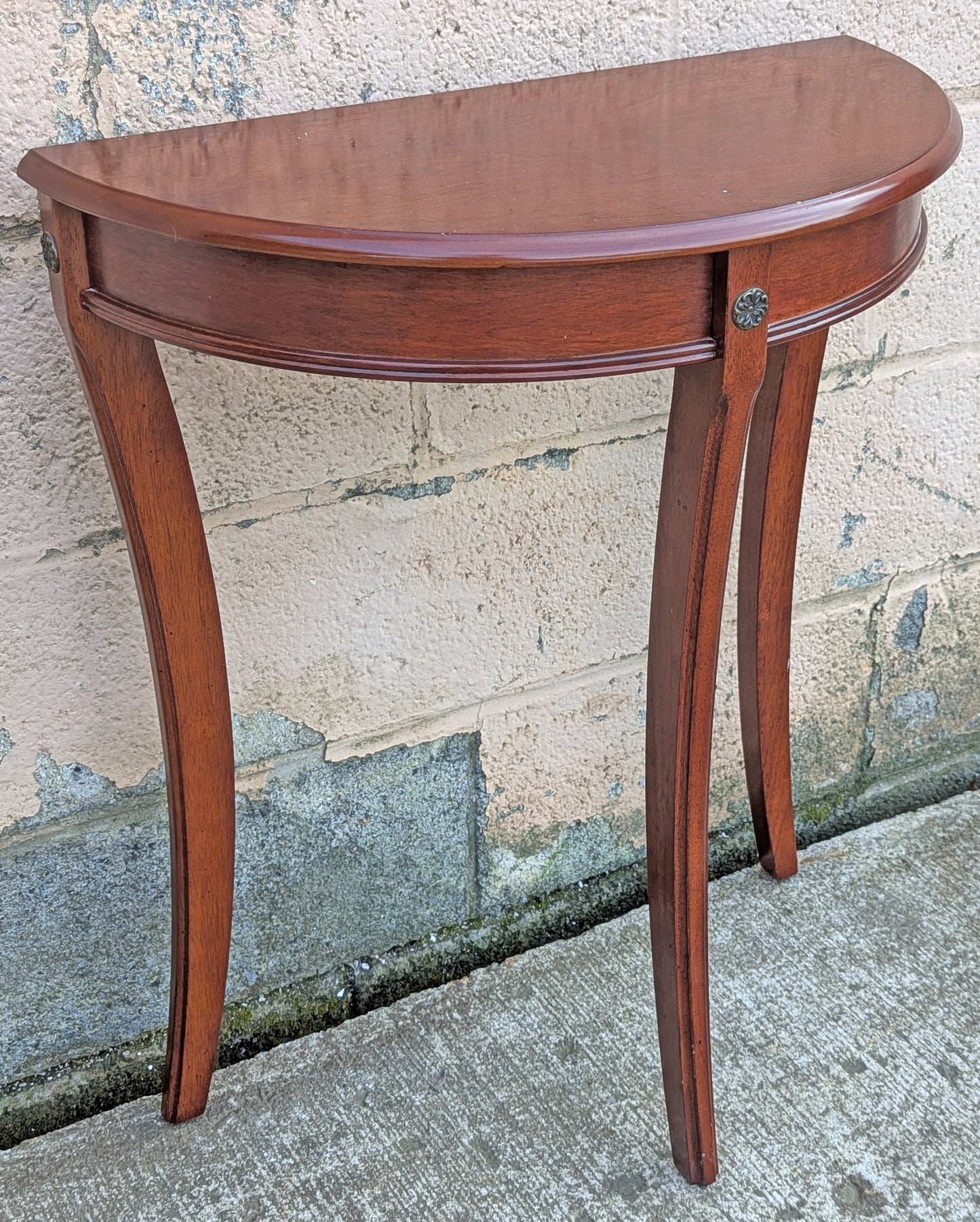 Vintage Antique Old Bombay Reclaimed Salvaged Solid Mahogany Wood Wooden Console Half Round Semi Circle Lamp End Side Pedestal Table Plant Stand