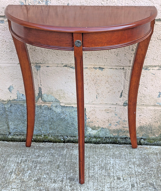 Vintage Antique Old Bombay Reclaimed Salvaged Solid Mahogany Wood Wooden Console Half Round Semi Circle Lamp End Side Pedestal Table Plant Stand