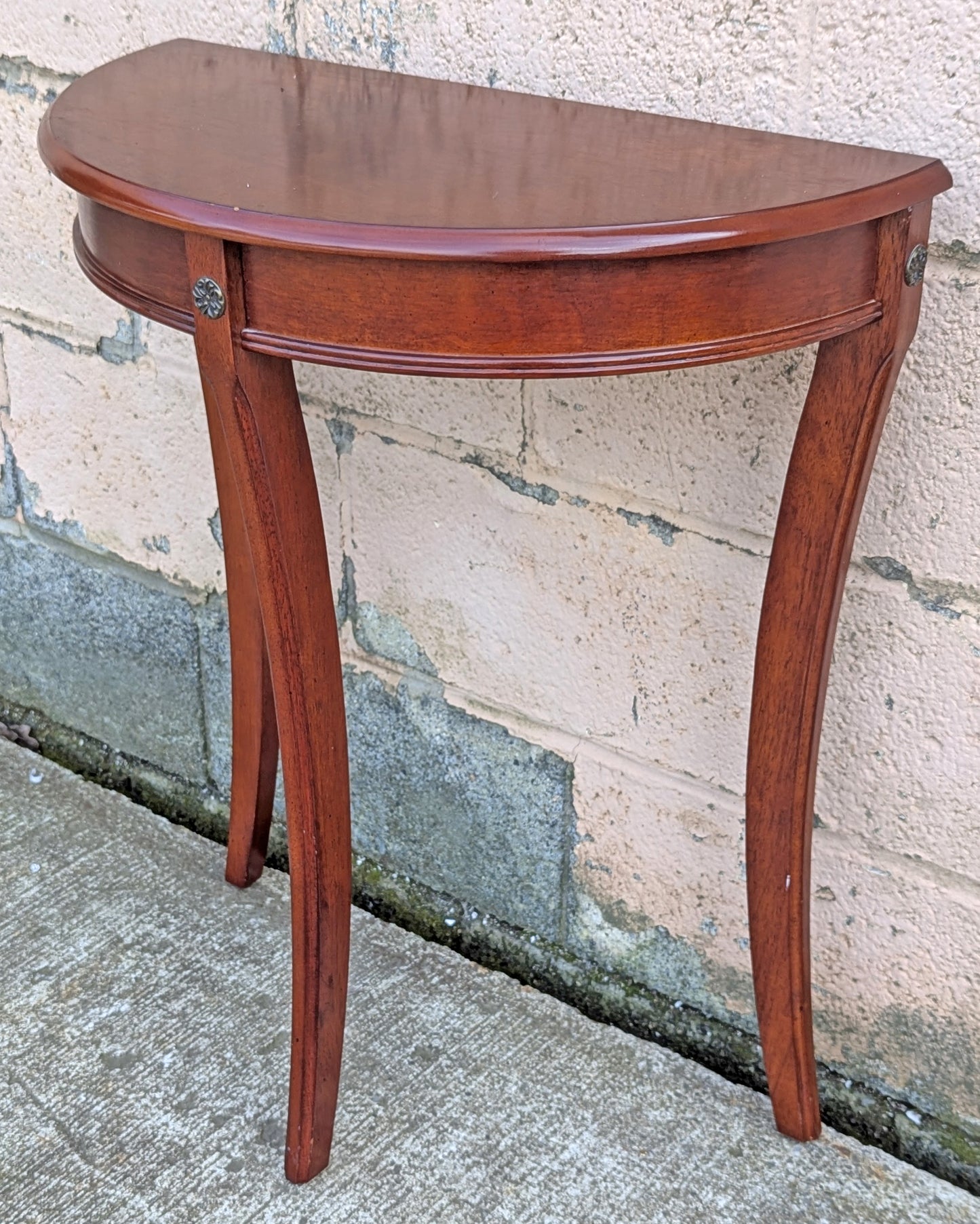 Vintage Antique Old Bombay Reclaimed Salvaged Solid Mahogany Wood Wooden Console Half Round Semi Circle Lamp End Side Pedestal Table Plant Stand