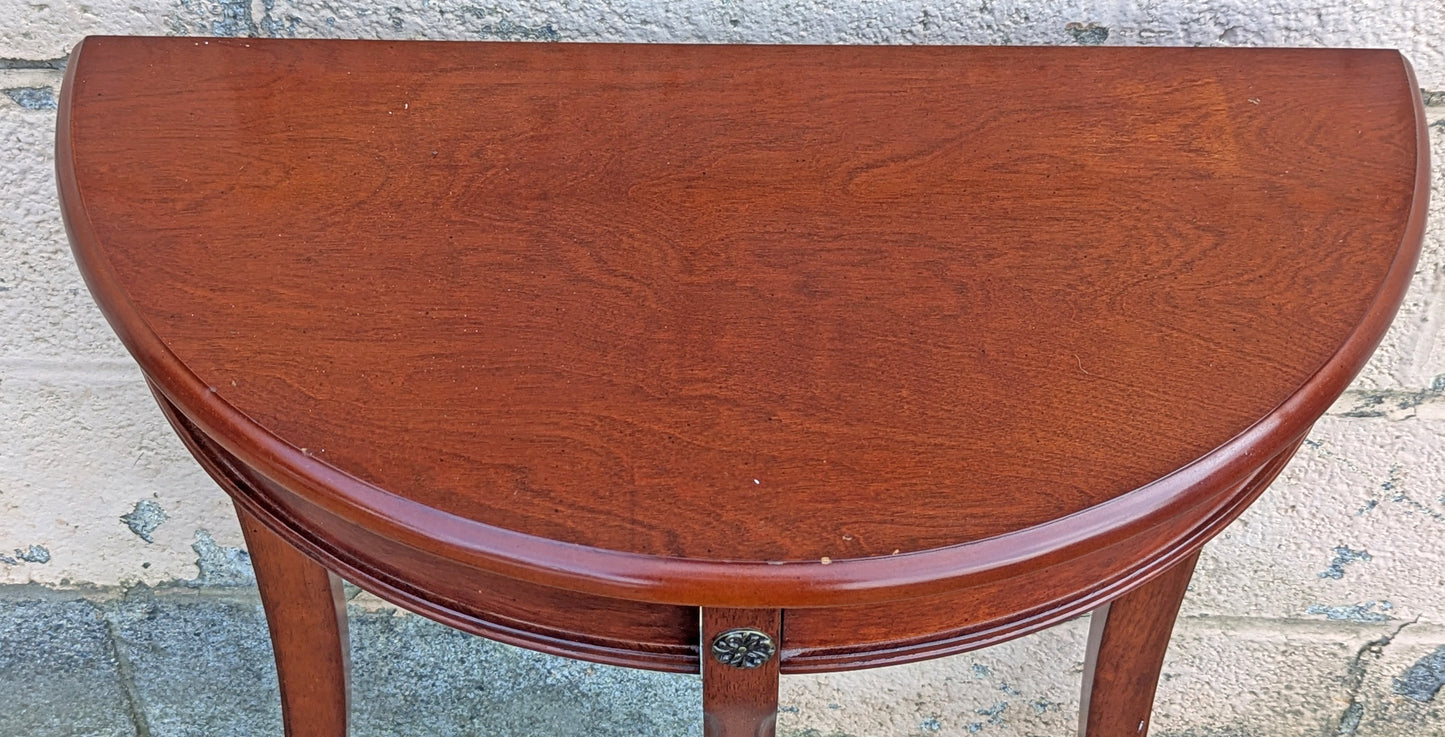 Vintage Antique Old Bombay Reclaimed Salvaged Solid Mahogany Wood Wooden Console Half Round Semi Circle Lamp End Side Pedestal Table Plant Stand
