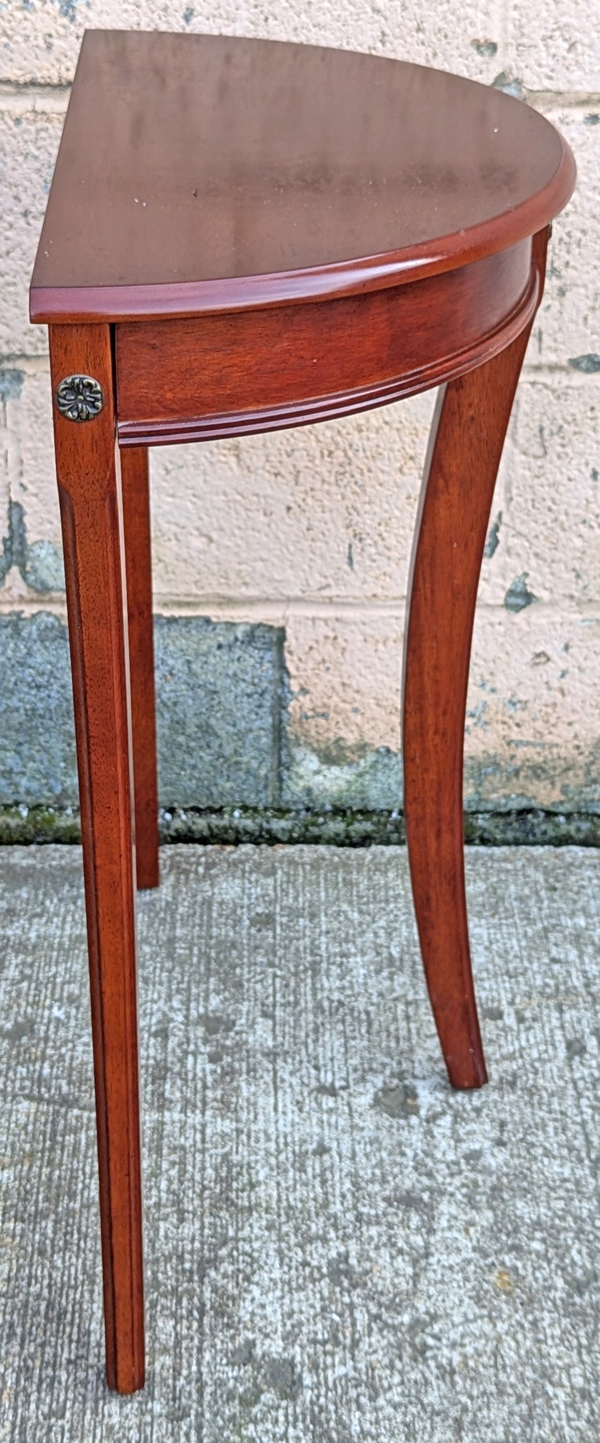 Vintage Antique Old Bombay Reclaimed Salvaged Solid Mahogany Wood Wooden Console Half Round Semi Circle Lamp End Side Pedestal Table Plant Stand