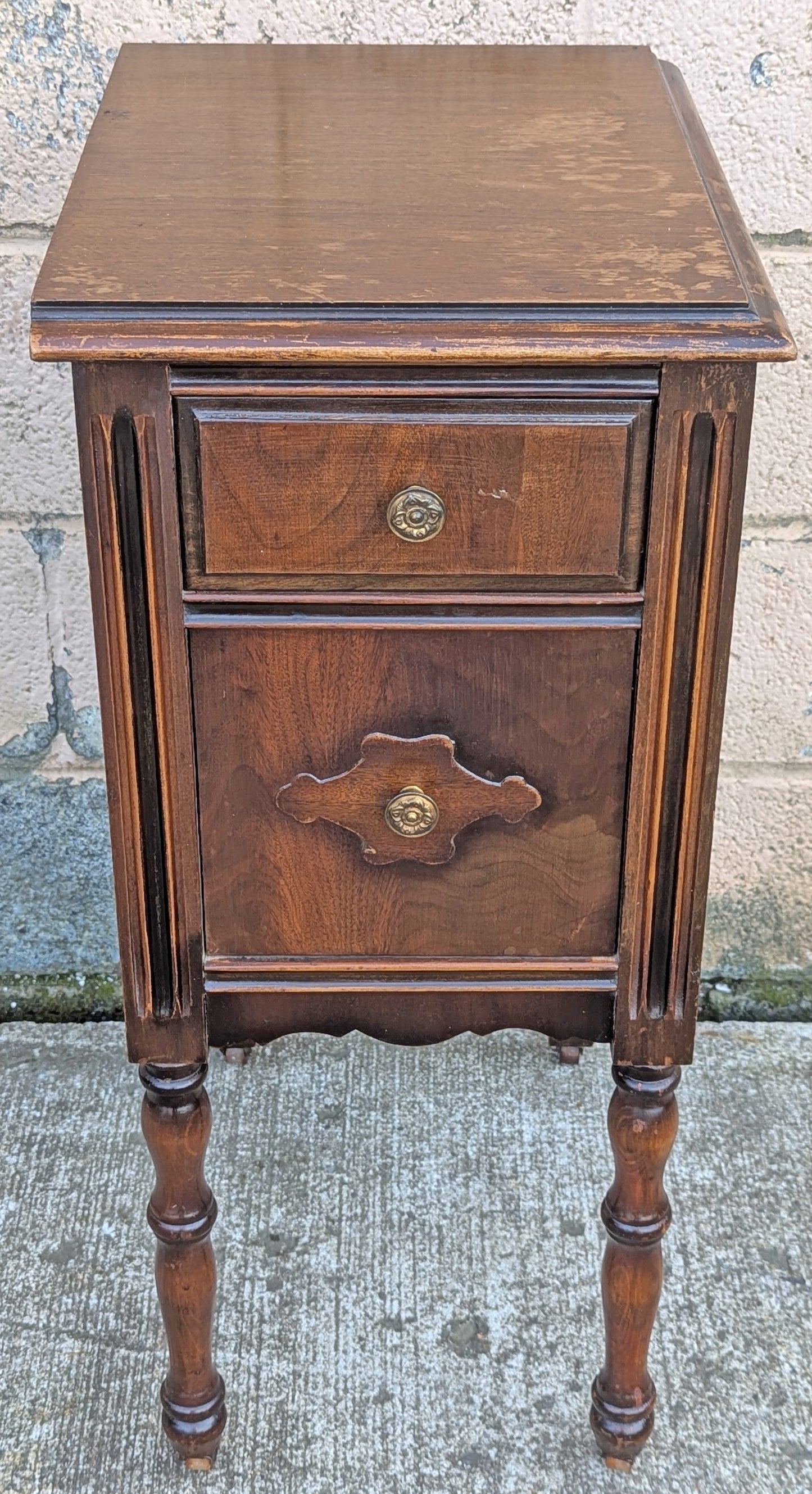 Antique Old Vintage Reclaimed Salvaged SOLID Walnut Wood Wooden Corner Bedside End Side Accent Table Nightstand Stand Lamp Plant Shelf