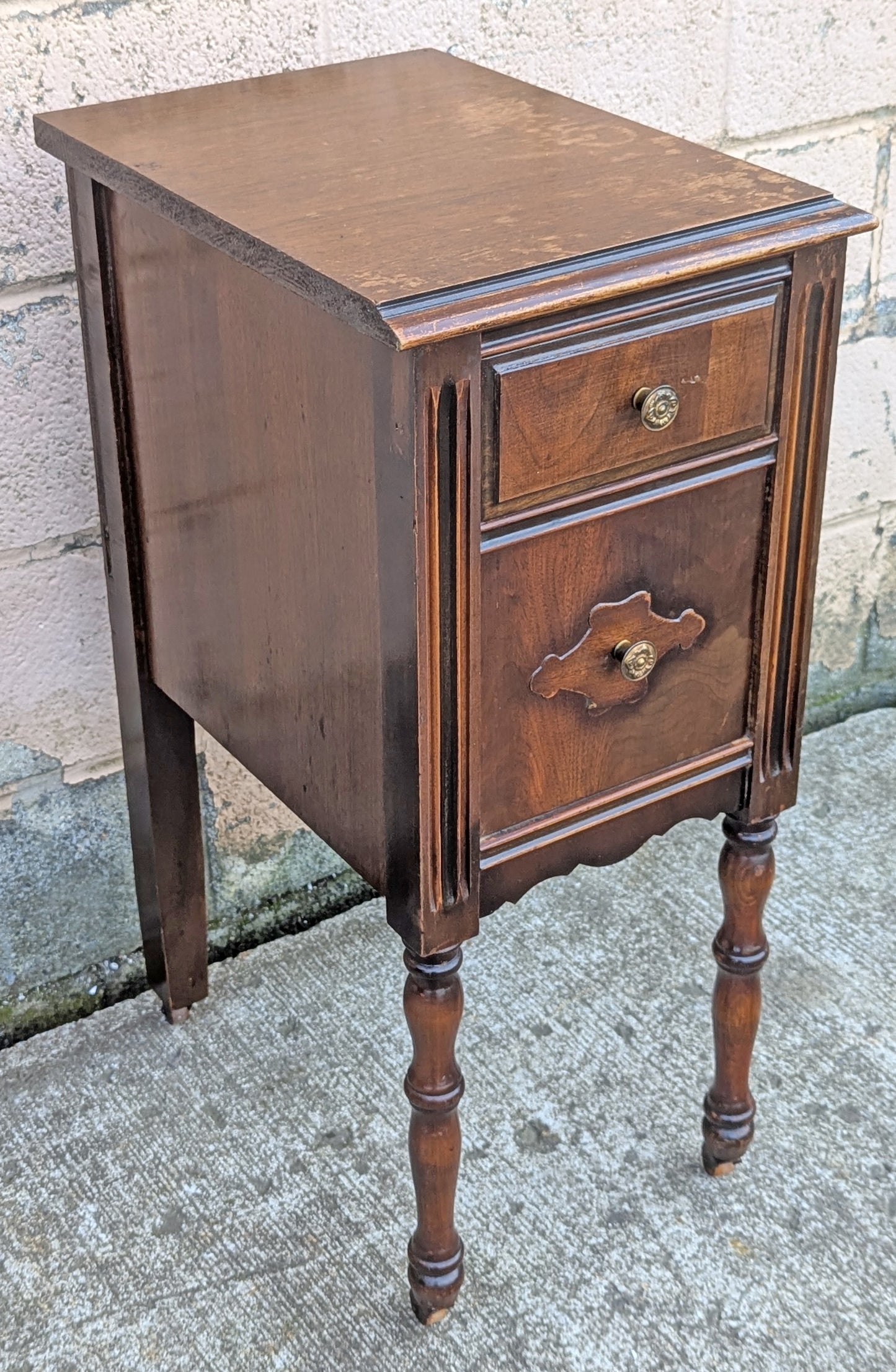 Antique Old Vintage Reclaimed Salvaged SOLID Walnut Wood Wooden Corner Bedside End Side Accent Table Nightstand Stand Lamp Plant Shelf
