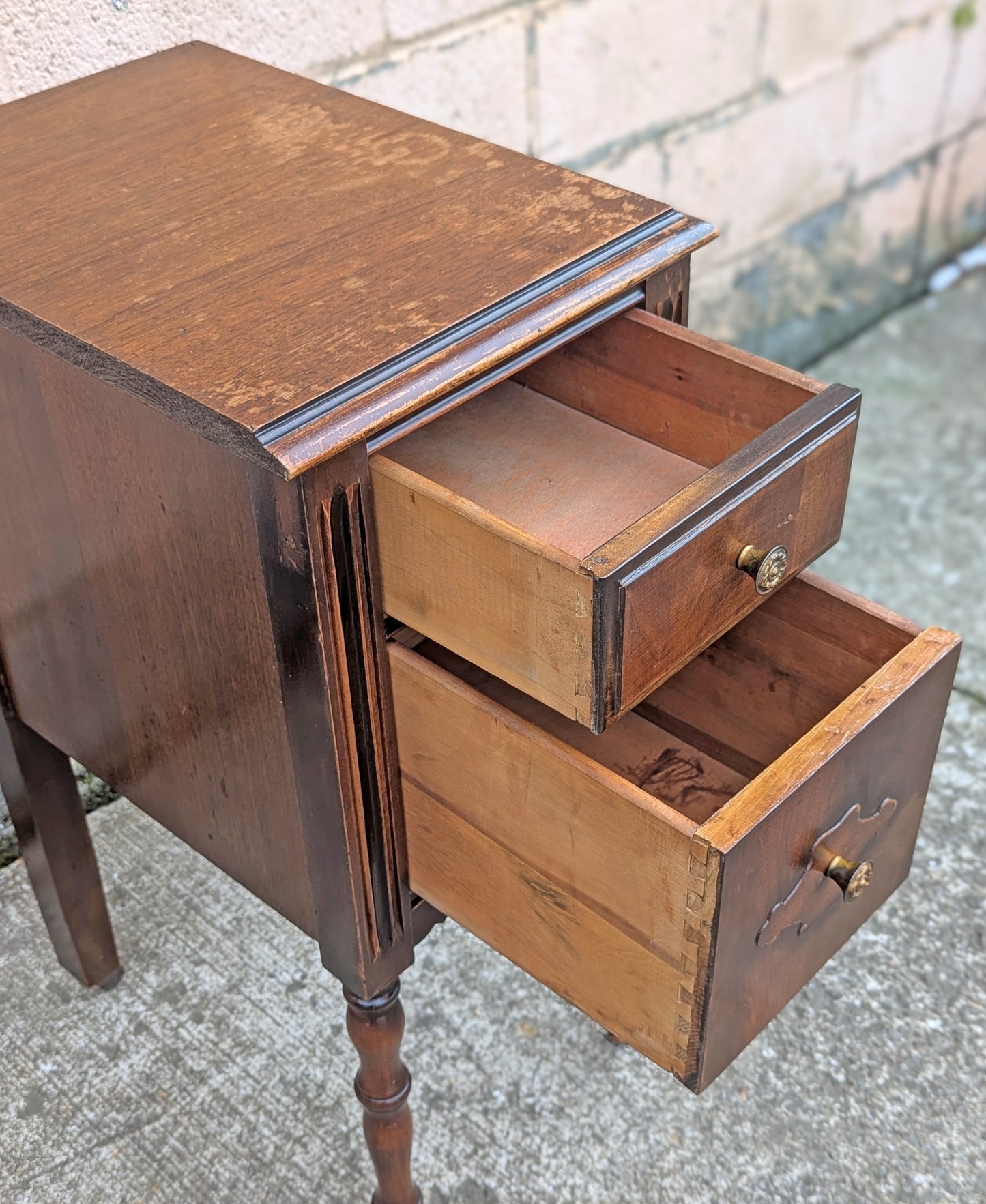 Antique Old Vintage Reclaimed Salvaged SOLID Walnut Wood Wooden Corner Bedside End Side Accent Table Nightstand Stand Lamp Plant Shelf