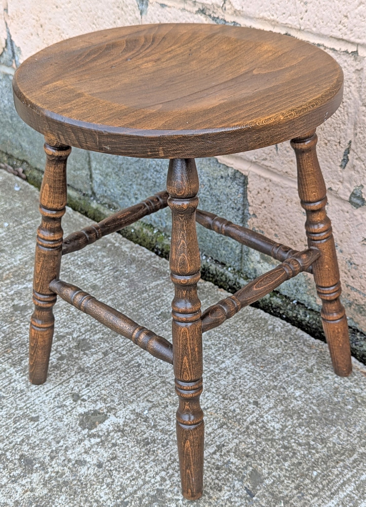Vintage Antique Old Reclaimed Salvaged Handmade Solid Wood Wooden Round Carved Bar Counter Table Stool Plant Stand Side Accent Chair Seat