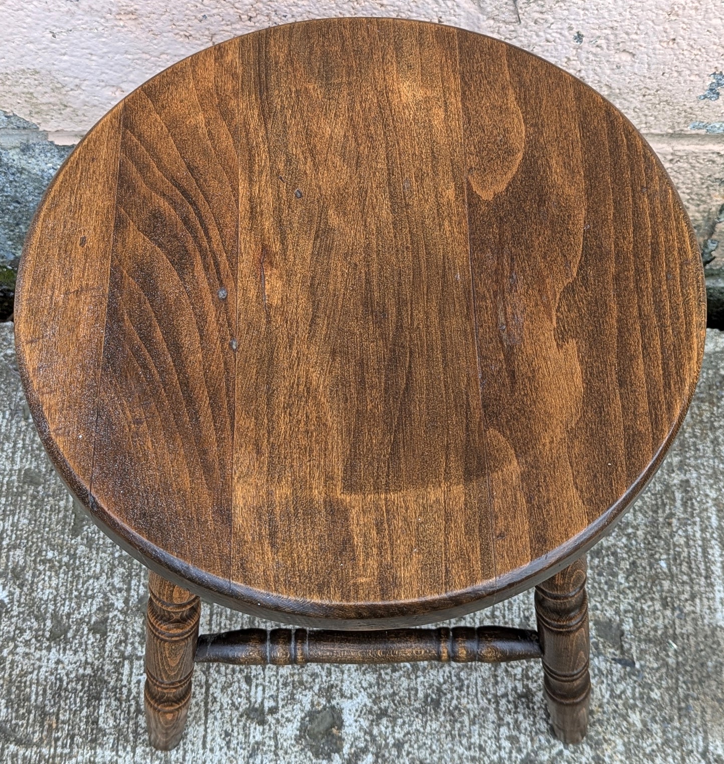Vintage Antique Old Reclaimed Salvaged Handmade Solid Wood Wooden Round Carved Bar Counter Table Stool Plant Stand Side Accent Chair Seat