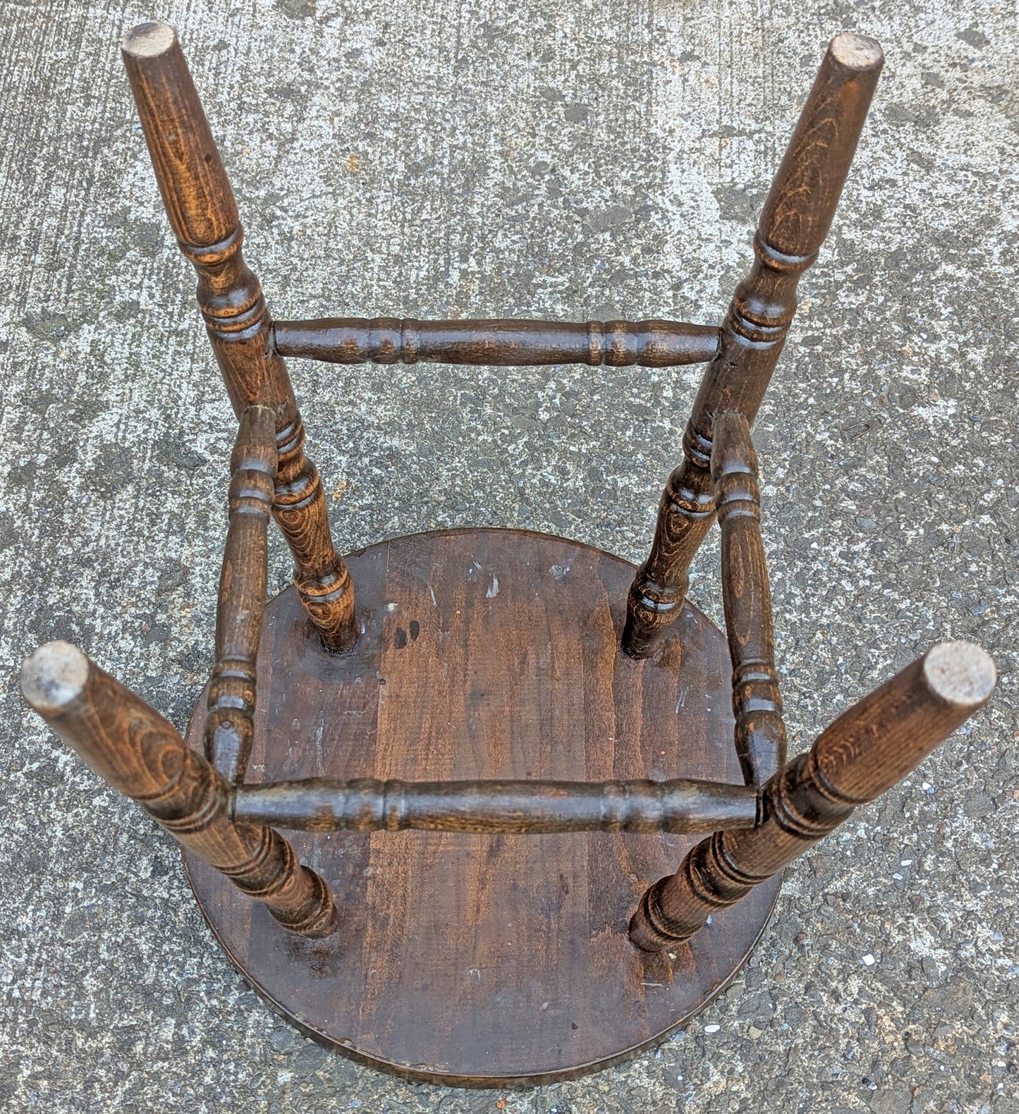 Vintage Antique Old Reclaimed Salvaged Handmade Solid Wood Wooden Round Carved Bar Counter Table Stool Plant Stand Side Accent Chair Seat