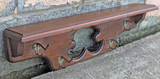 Antique Vintage Old Reclaimed Salvaged Handmade Handcrafted Solid Wood Wooden Country Wall Decor Coat Rack Shelf Display Holder Carvings