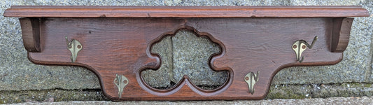 Antique Vintage Old Reclaimed Salvaged Handmade Handcrafted Solid Wood Wooden Country Wall Decor Coat Rack Shelf Display Holder Carvings
