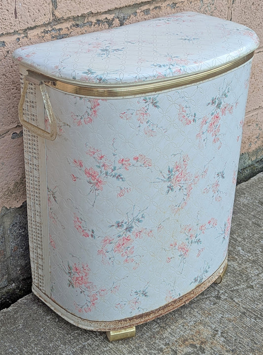 Vintage Antique Old Reclaimed Salvaged Pearl Wick Retro Mid Century Modern Laundry Clothes Clothing Hamper Storage Chest Bin Can