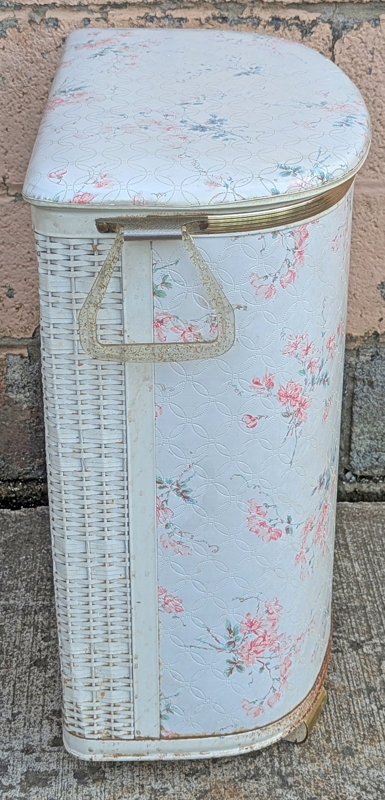 Vintage Antique Old Reclaimed Salvaged Pearl Wick Retro Mid Century Modern Laundry Clothes Clothing Hamper Storage Chest Bin Can