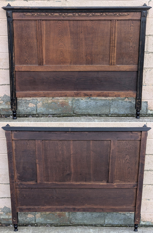 Antique Vintage Old Reclaimed Salvaged SOLID Oak Wood Wooden Edwardian Style Bowed Curved Front Full Size Bed Frames Head Foot Board Rail Set