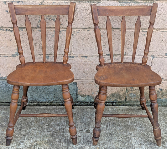 Pair of Vintage Antique Old Reclaimed Salvaged Hale Furniture SOLID Maple Wood Wooden Windsor Spindle Back Side Dining Accent Chair Seats