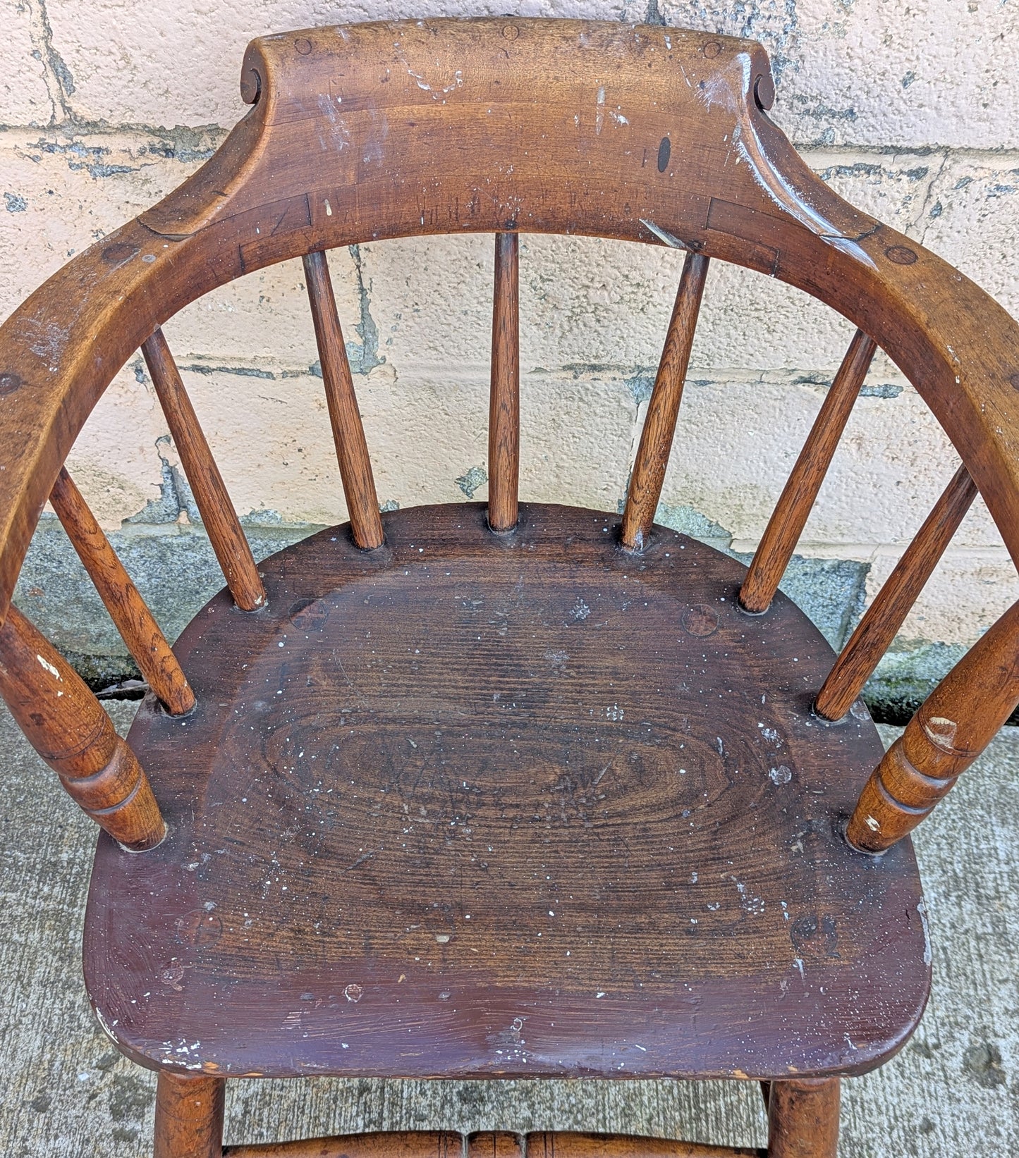 Antique Vintage Old Reclaimed Salvaged SOLID Wood Wooden Captain Smoker Pub Barrel Side Dining Accent Desk Arm Chair Armchair Spindle Back