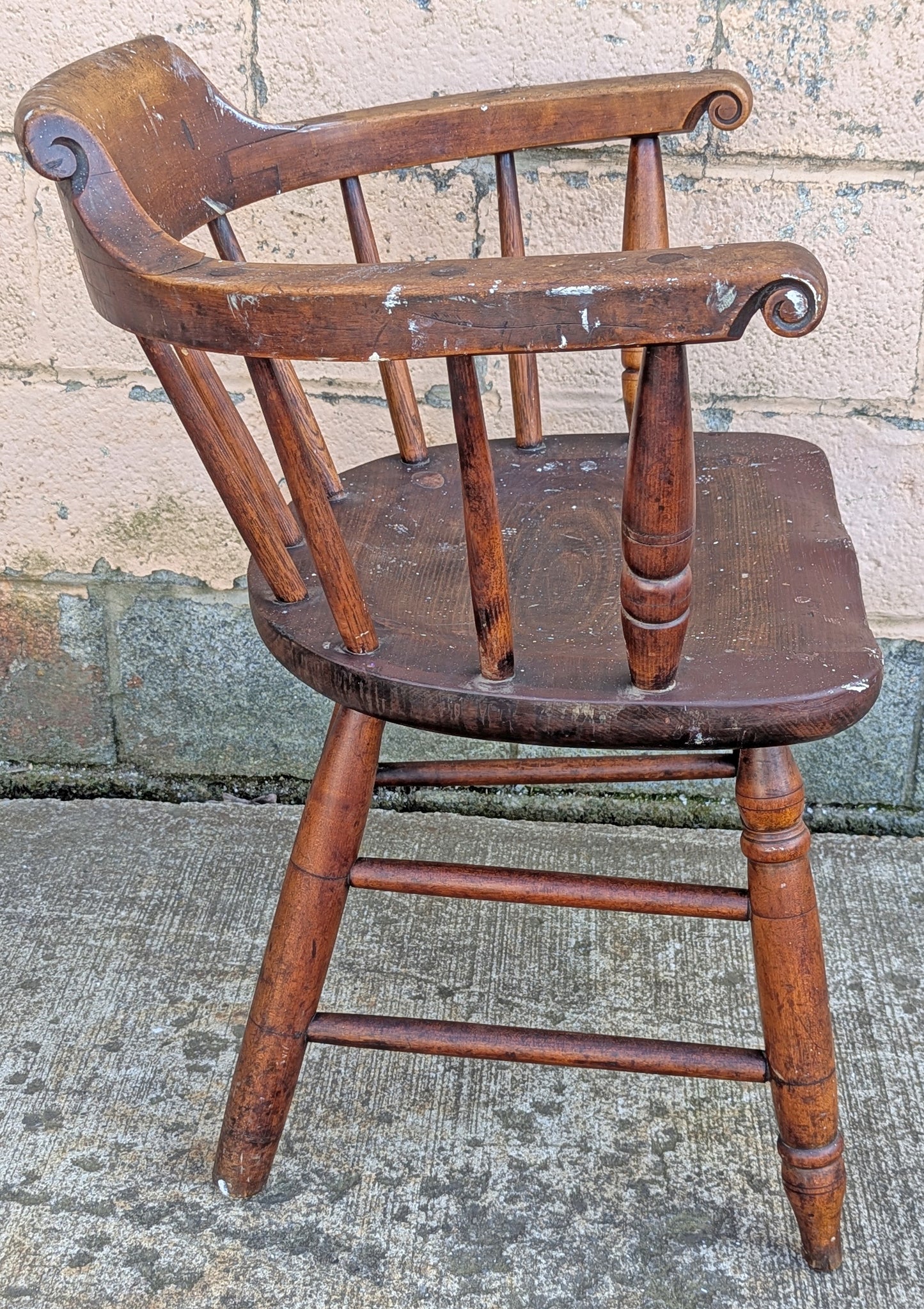 Antique Vintage Old Reclaimed Salvaged SOLID Wood Wooden Captain Smoker Pub Barrel Side Dining Accent Desk Arm Chair Armchair Spindle Back