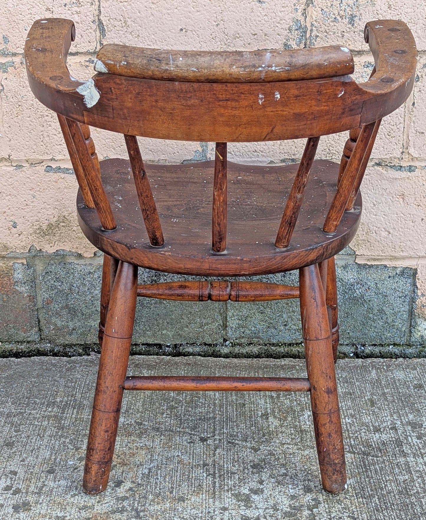 Antique Vintage Old Reclaimed Salvaged SOLID Wood Wooden Captain Smoker Pub Barrel Side Dining Accent Desk Arm Chair Armchair Spindle Back