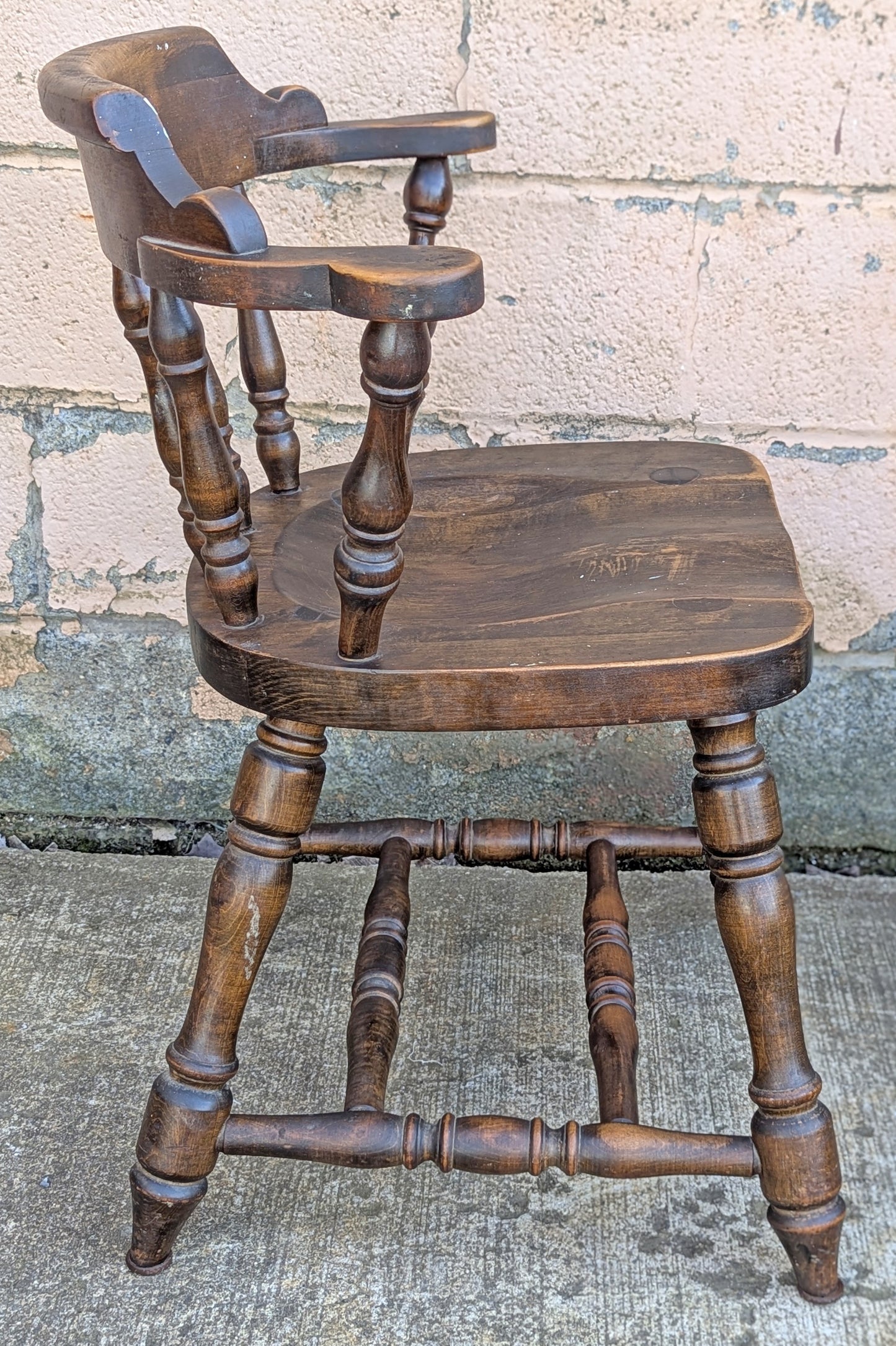 Set of 3 Vintage Antique Old Reclaimed Salvaged Hale Solid Maple Wood Wooden Captain Navigator Pub Dining Side Accent Arm Chair Armchair