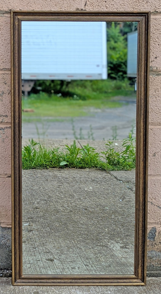 Tall Vintage Old Distressed Wood Wooden Hollywood Regency Gilded Gold Rectangle Rectangular Wall Console Mirror Bedroom Bathroom Glass
