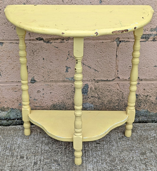 Antique Vintage Old Reclaimed Salvaged Victorian Solid Wood Wooden Console Half Round Semi Circle Lamp End Side Pedestal Table Plant Stand