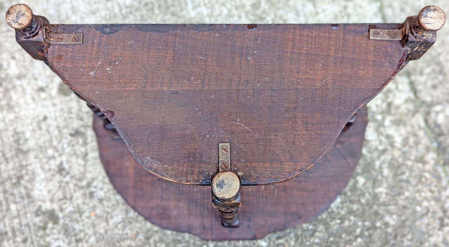 Antique Vintage Old DISTRESSED Salvaged Victorian Solid Wood Wooden Console Half Round Semi Circle Lamp End Side Pedestal Table Plant Stand