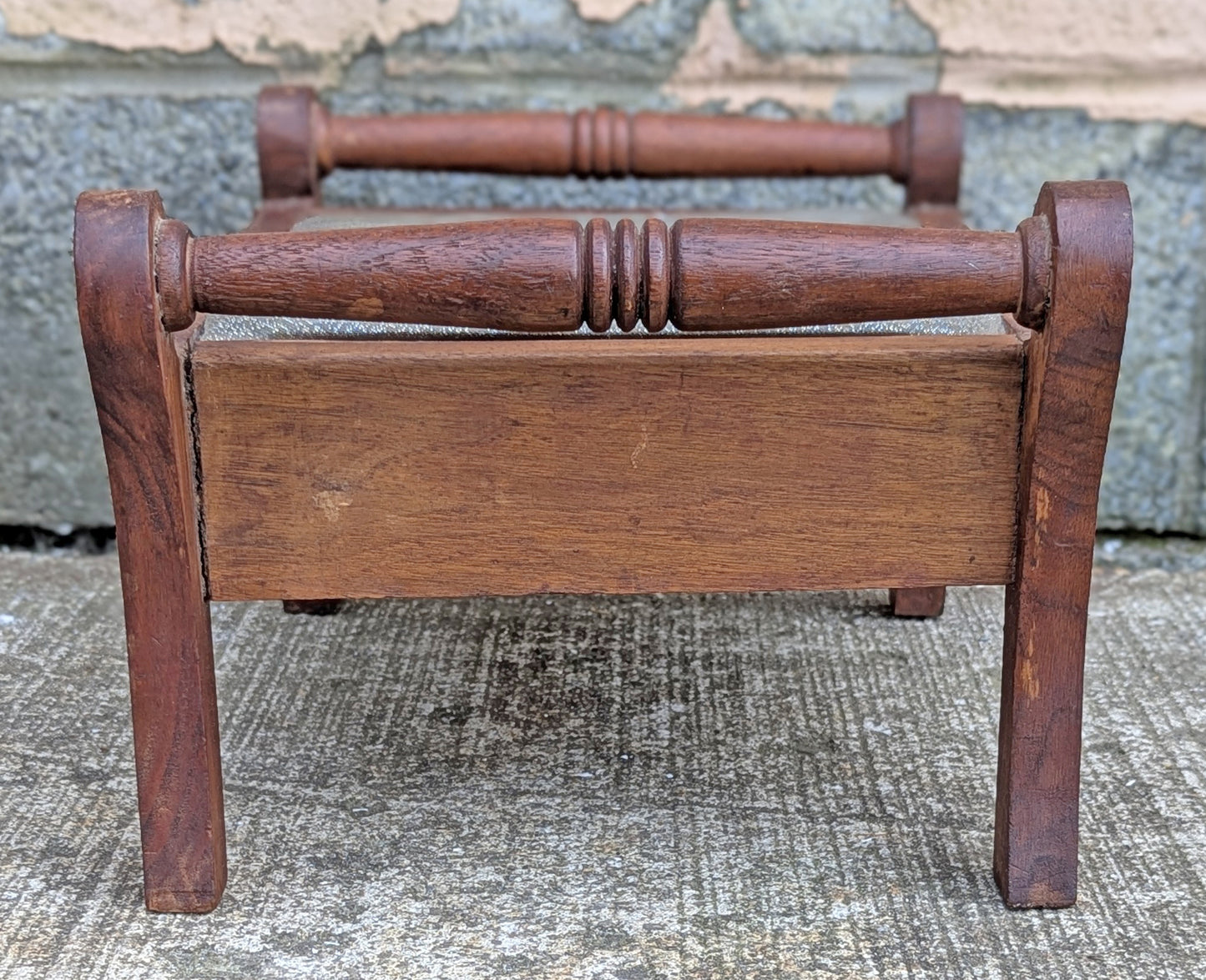 Antique Vintage Old Victorian Handmade Handcrafted SOLID Wood Wooden Kneeling Bench Foot Stool Ottoman Stand Floral Blue Fabric Seat Design