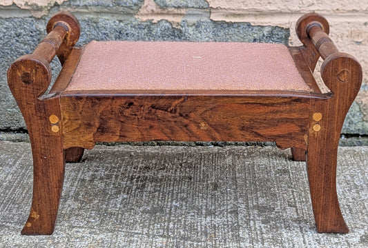 Antique Vintage Old Victorian Handmade Handcrafted SOLID Wood Wooden Kneeling Bench Foot Stool Ottoman Stand Pink Fabric Seat Design