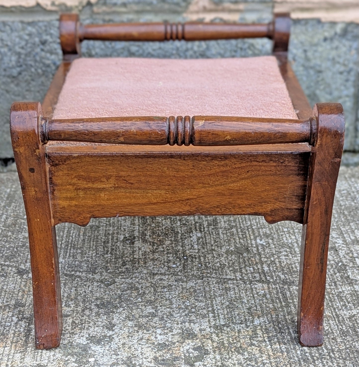 Antique Vintage Old Victorian Handmade Handcrafted SOLID Wood Wooden Kneeling Bench Foot Stool Ottoman Stand Pink Fabric Seat Design